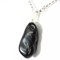 Colar Pedra Turmalina Preta Rolado Mineral Natural Prateado