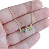 Colar Pedra Zirconia Banhado Ouro 18k Love Colorido Semijoia