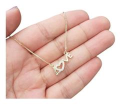 Colar Pedra Zirconia Dourado Ouro 18k Semijoia Love