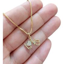 Colar Pedra Zirconia Dourado Ouro 18k Semijoia Love