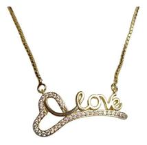 Colar Pedra Zirconia Dourado Ouro 18k Semijoia Love