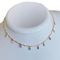 Colar pedras coloridas banhado a ouro 95.0178 Colar pedras coloridas banhado a ouro 95.0178