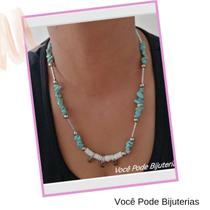 Colar pedras naturais feminino verde branco Colar pedras naturais feminino verde branco