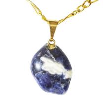 Colar Pedrinha Sodalita Natural Rolado Mineral Dourado Colar Pedrinha Sodalita Natural Rolado Mineral Dourado