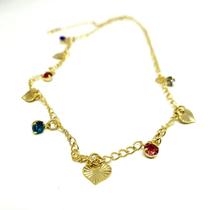 Colar Pedrinhas e Corações Joia Folheada em Ouro 18k