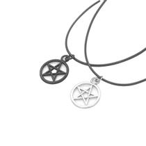 colar pentagrama estrela de davi preto cordão black wicca ajustável masculino feminino