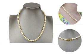 Colar Perola 6,8mm Agua Salgada Fecho Ouro 18k Laço Diamante Creme Colar Perola 6,8mm Agua Salgada Fecho Ouro 18k Laço Diamante Creme