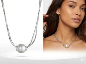 Colar Perola Aço Inox Duplo Banhado Prata Feminino Clavícula Versátil Colar Perola Aço Inox Duplo Banhado Prata Feminino Clavícula Versátil