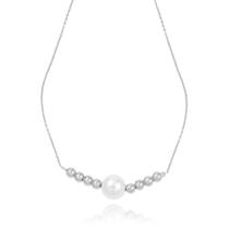 Colar Pérola Central e Bolinhas Lisas Folheada Prata 1000