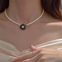 Colar Perola Feminino Gargantilha luxo Strass shocker flor -