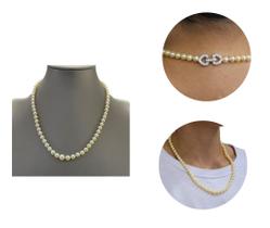 Colar Pérola Natural Degradê Tradicional Sofisticado Prata