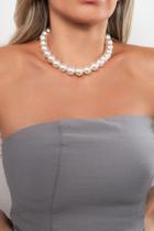 Colar perola shell banhado ouro 18k 12mm 40+5cm