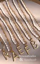 Colar perolado personalisado perolado dourado lolas feminina tamanho p Colar perolado personalisado perolado dourado lolas feminina tamanho p