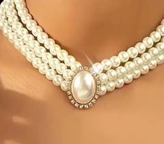 Colar Pérolas 3 voltas com Camafeu Perola Vintage para noivas ou festas