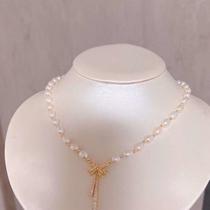 Colar Pérolas Laço Tassel Aço Cirúrgico Banhado a Ouro 18k
