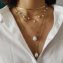 Colar Pérolas Perolado Pingente Corrente Dourada Brilho 5pçs C0273 Colar Pérolas Perolado Pingente Corrente Dourada Brilho 5pçs C0273