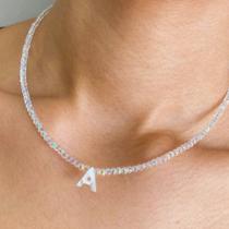 Colar Personalizado Letra e Cristais Prata 925 Legitima