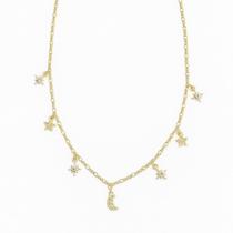 Colar Ping Lua e Estrela Folheado ouro 18 K
