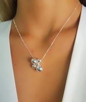 Colar Pingente 5 Bolas Lisa Banhado a Prata