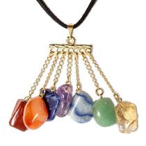 Colar Pingente 7 Chakras Pedrinhas Rolada Presilha Dourado