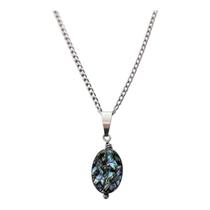 Colar Pingente Abalone Natural Oval e Corrente Aço