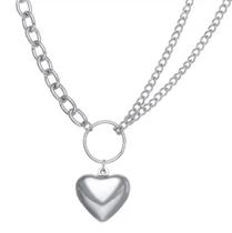 Colar Pingente Argola Coração Correntes Prateado