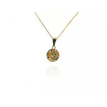 Colar Pingente arvore da Vida com Zircônias Coloridas Folheado a Ouro 18k