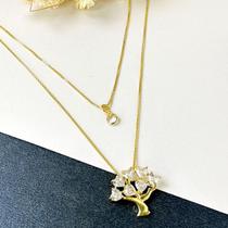 Colar Pingente Árvore da Vida Duplo cravejados com zircônia formato coração banhado a ouro 18K Colar Pingente Árvore da Vida Duplo cravejados com zircônia formato coração banhado a ouro 18K