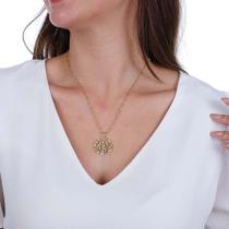 Colar Pingente Árvore da Vida Folhas em Coração com Micro Zircônia Banhada a Ouro 18K