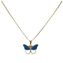 Colar Pingente Borboleta Azul Mar Folheado Ouro 18k Antialérgico