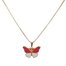 Colar Pingente Borboleta Rosa Bebê Folheado Ouro 18k Antialérgico