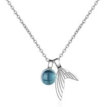 Colar Pingente Cauda Sereia Azul Prata