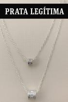 Colar pingente cilindrico com zirconias baguete em prata 925 legitma