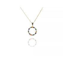 Colar Pingente Circulo de Zirconia Colorida Folheado a Ouro 18k