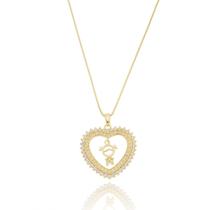 Colar Pingente Coração de Mãe Filha Menina Cravejado de Zircônias Cristal Banhado a Ouro 18K Colar Pingente Coração de Mãe Filha Menina Cravejado de Zircônias Cristal Banhado a Ouro 18K
