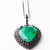 Colar Pingente Coração em Ródio Negro Cravejado de Zircônias Colar Pingente Coração em Ródio Negro Cravejado de Zircônias