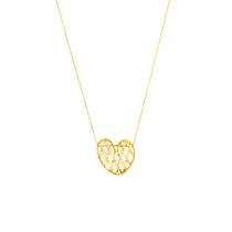 COLAR PINGENTE CORAÇÃO MACRAMÊ 40 cm BANHADO A OURO