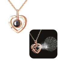 Colar Pingente Coracao Te Amo Várias Linguas Banhado Rose