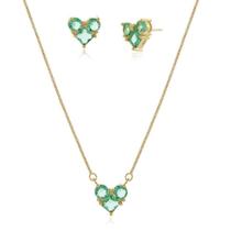 Colar Pingente Cordão Brinco Coração Feminino Banhado Ouro