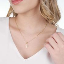 Colar Pingente Cruz Cravejado de Zircônia Cristal Banhado a Ouro 18K Colar Pingente Cruz Cravejado de Zircônia Cristal Banhado a Ouro 18K