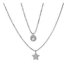 Colar Pingente Estrela Dupla Camada Prata