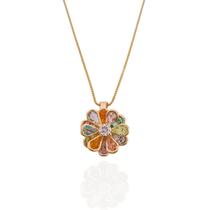 Colar Pingente Flor com Pétalas de Zircônias Coloridas Tom Pastel Banho Ouro 18K