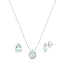 Colar Pingente Gota Aqua Marine Zircônia Cravejado Prata 925 Colar Pingente Gota Aqua Marine Zircônia Cravejado Prata 925