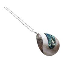 Colar Pingente Gota Madreperola e Abalone com Corrente Aço