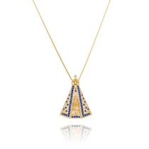 Colar pingente grande Nossa Senhora Aparecida. Banhado a ouro 18k.