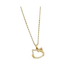 Colar Pingente Hello Kitty Dourado Para Mulheres E Meninas Com Zircônia E Corrente De Aço