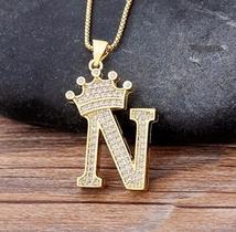 Colar Pingente Inicial Dourado Strass Nome Brilhante Coroa Colar Pingente Inicial Dourado Strass Nome Brilhante Coroa