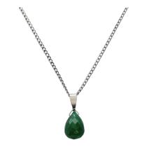 Colar Pingente Jade Verde Facetado e Corrente Aço Saude