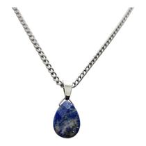 Colar Pingente Lapis Lazuli Gota Facetada Corrente Aço