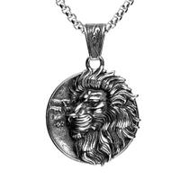 Colar Pingente Leão Dupla Face Aço Cirúrgico Corrente Masculina King Lion da Sorte